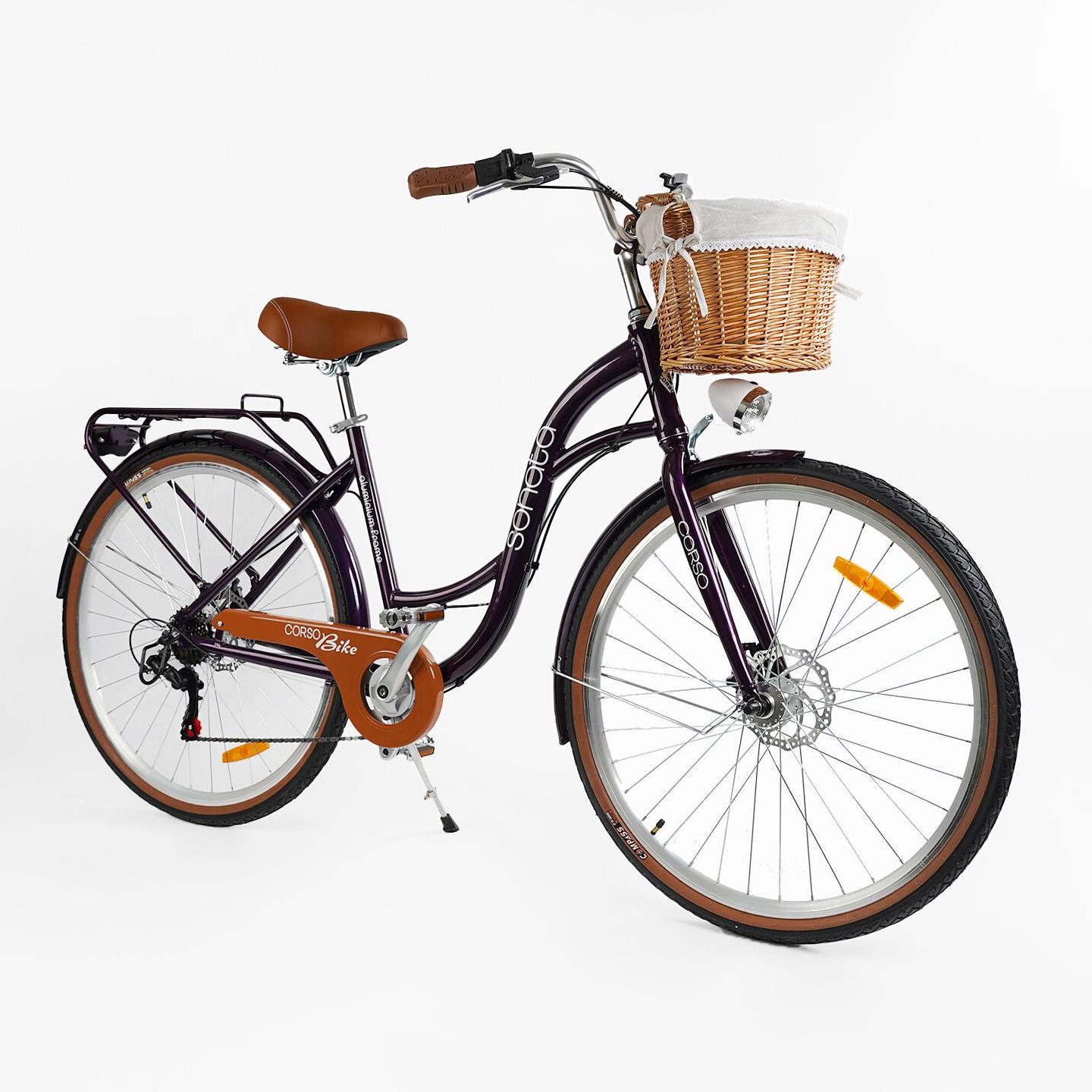 Велосипед міський 28 дюймів Corso Sonata з кошиком та багажником рама 18" Фіолетовий - фото 2 Велосипед міський 28 дюймів Corso Sonata з кошиком та багажником рама 18" Фіолетовий - фото 2