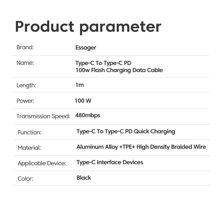 Кабель Essager Type-C PD 100w Fast Charge 1 м Black (25397393) - фото 9 Кабель Essager Type-C PD 100w Fast Charge 1 м Black (25397393) - фото 9