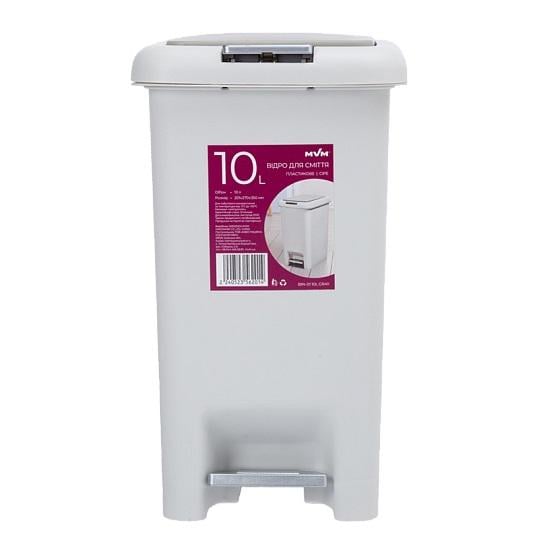 Ведро для мусора MVM BIN-01 10L GRAY с крышкой и педалью 10 л Серый (211226)