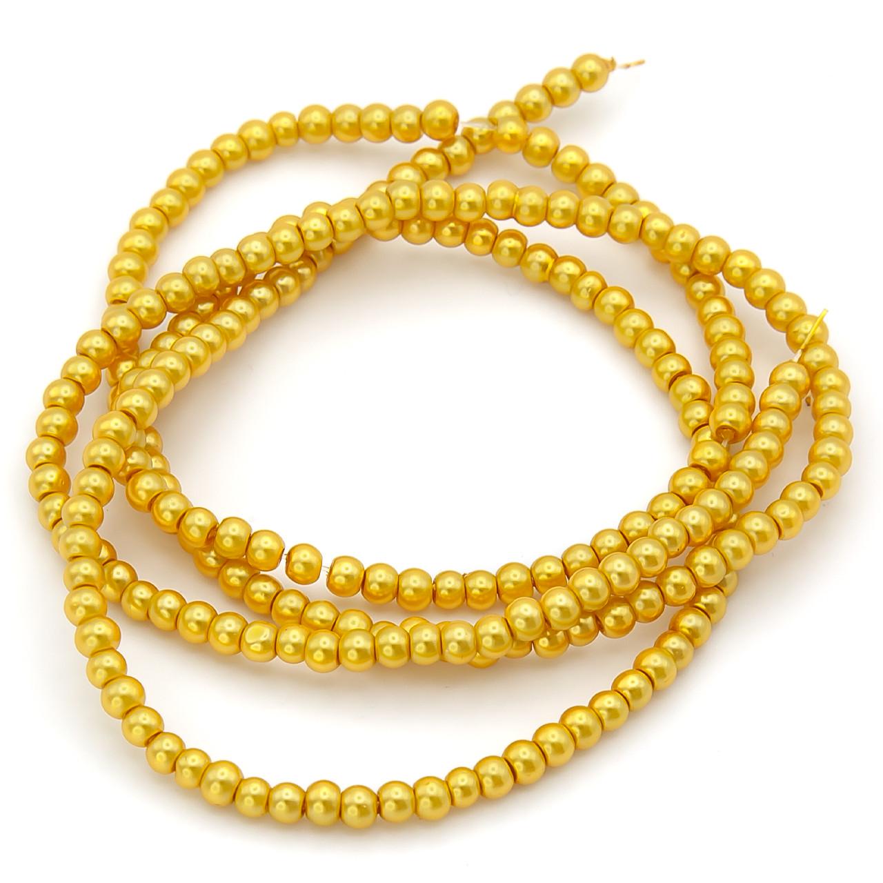 Бусины стеклянные на нитке под жемчуг 3 мм 62 см 215 шт. Желтый (БЖ0003ш31)