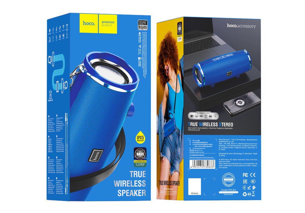 Портативна колонка HOCO BS40 Bluetooth Desire Song Sports Wireless Speaker Blue (000050) - фото 4