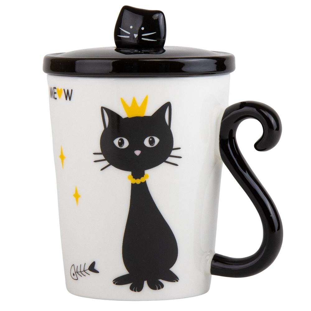 Кружка керамическая Elisey Черная кошка с короной 370 мл Белый (9028-010)