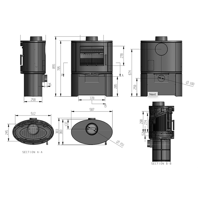 Піч-камін на дровах Ravan Deluxe чавунна 14 кВт (24646646) - фото 3
