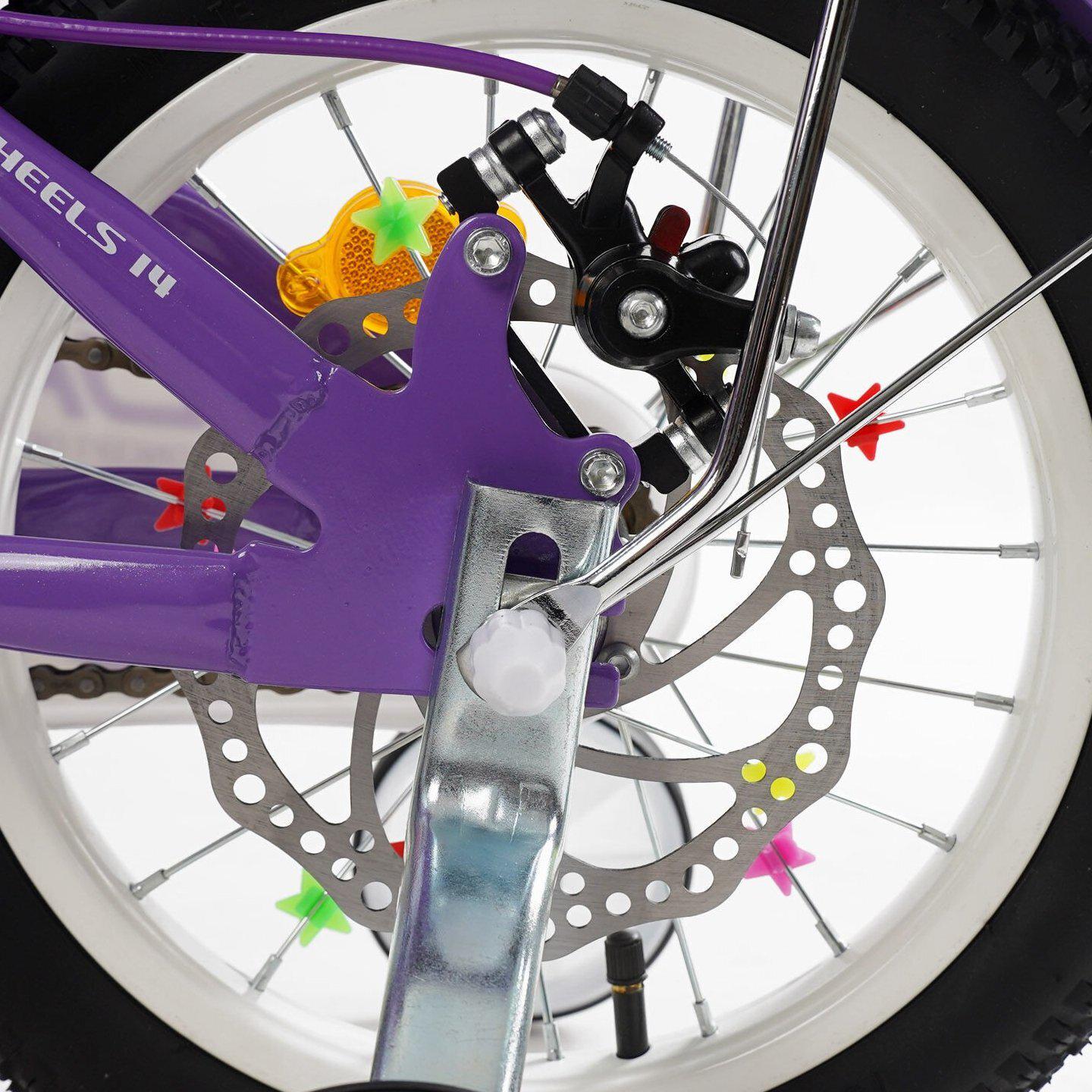 Велосипед двухколесный детский Corso 14" Nice с корзиной и багажником Фиолетовый - фото 7