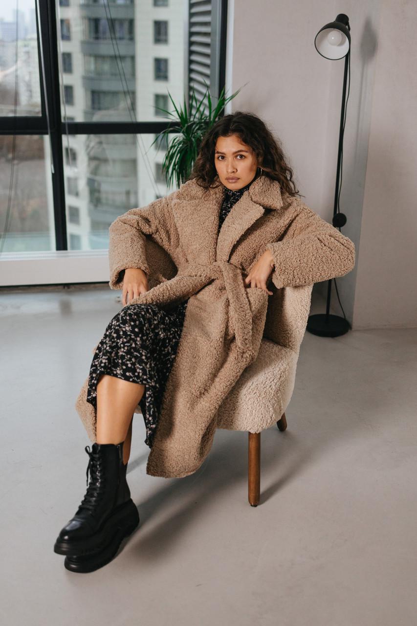 Пальто-шуба Seventeen из эко-букле S-M Кофейный - фото 2