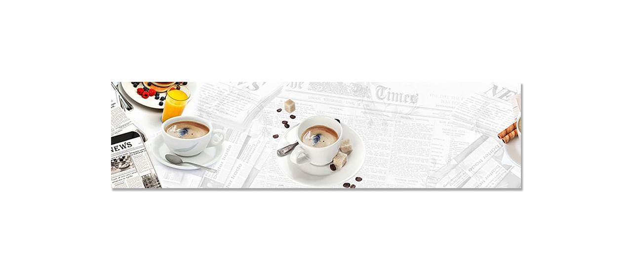 Фартух кухонний Ранок кави газети із самоклеючої вінілової плівки 65х250 см Сірий