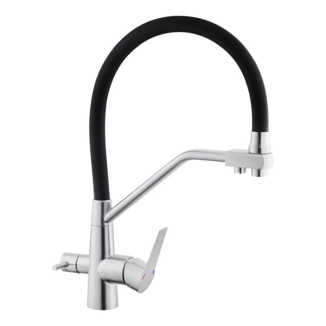 Смеситель кухонный Kroner KRP Edelstahl Klassisch ESG03817BLK врезной с длинным изливом Нержавеющая сталь/Черный (CV027936)