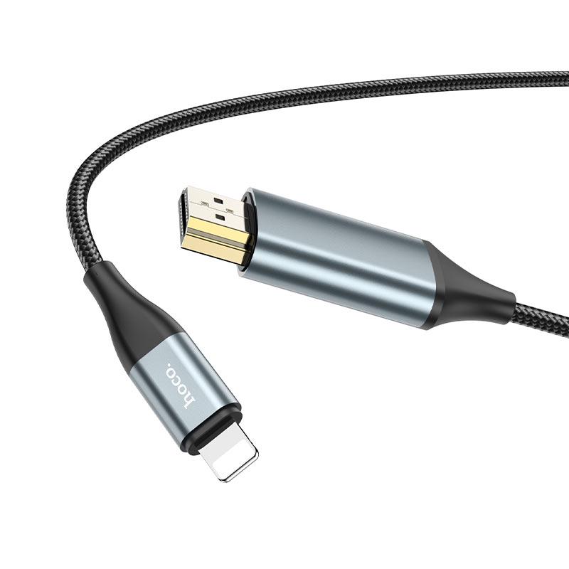 Кабель Hoco UA15 Lightning to HDMI 1080p HD нейлоновая оплетка 2 м Серый - фото 2