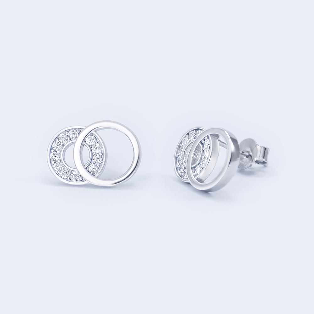 Срібні сережки подвійні кільця з цирконами (s2cr-162)