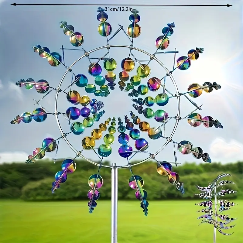 Ветряная мельница для декора сада с 3D орнаментом вращающаяся на 360° металлическая - фото 3