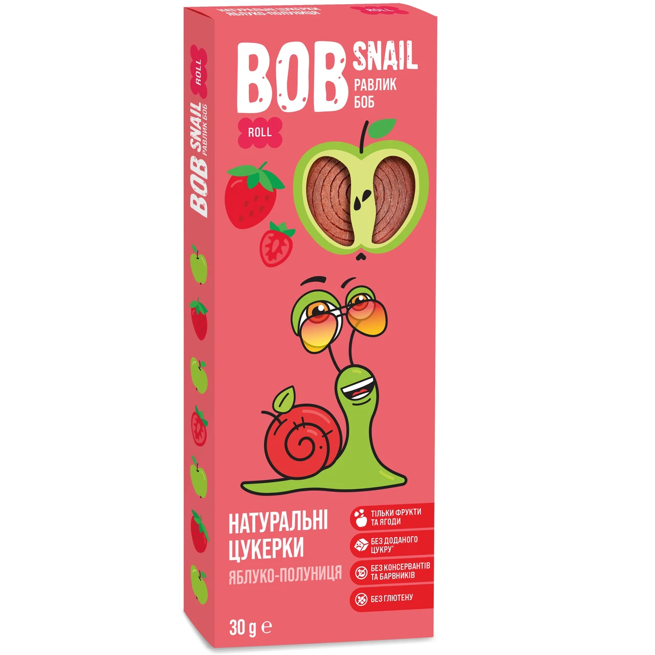 Пастила натуральна Bob Snail Яблучно-полуничні 30г (4820162520316)