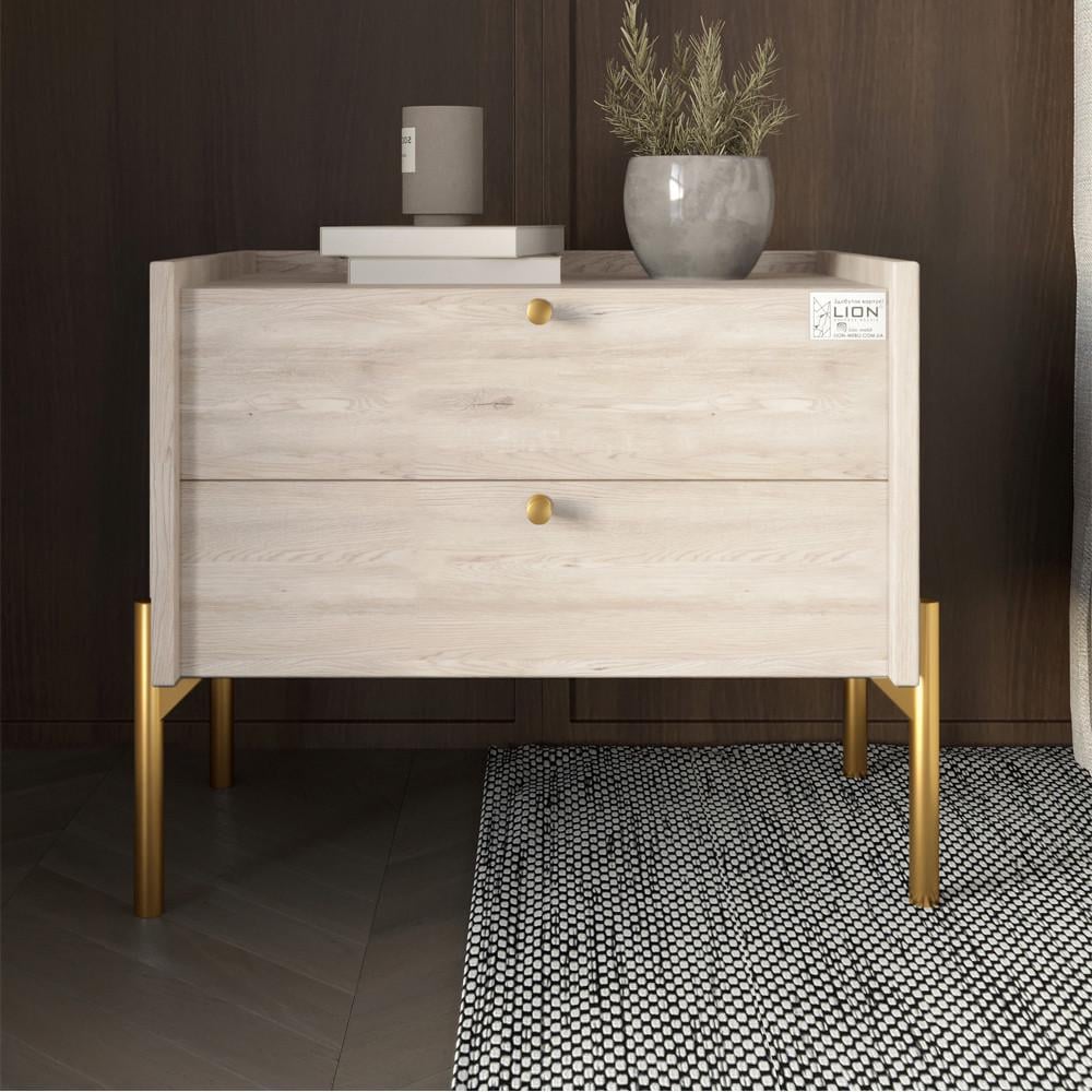 Тумба прикроватная Lion Wood с двумя ящиками золотые ножки Самоа Дымчатый (Lion-041344) Тумба прикроватная Lion Wood с двумя ящиками золотые ножки Самоа Дымчатый (Lion-041344)