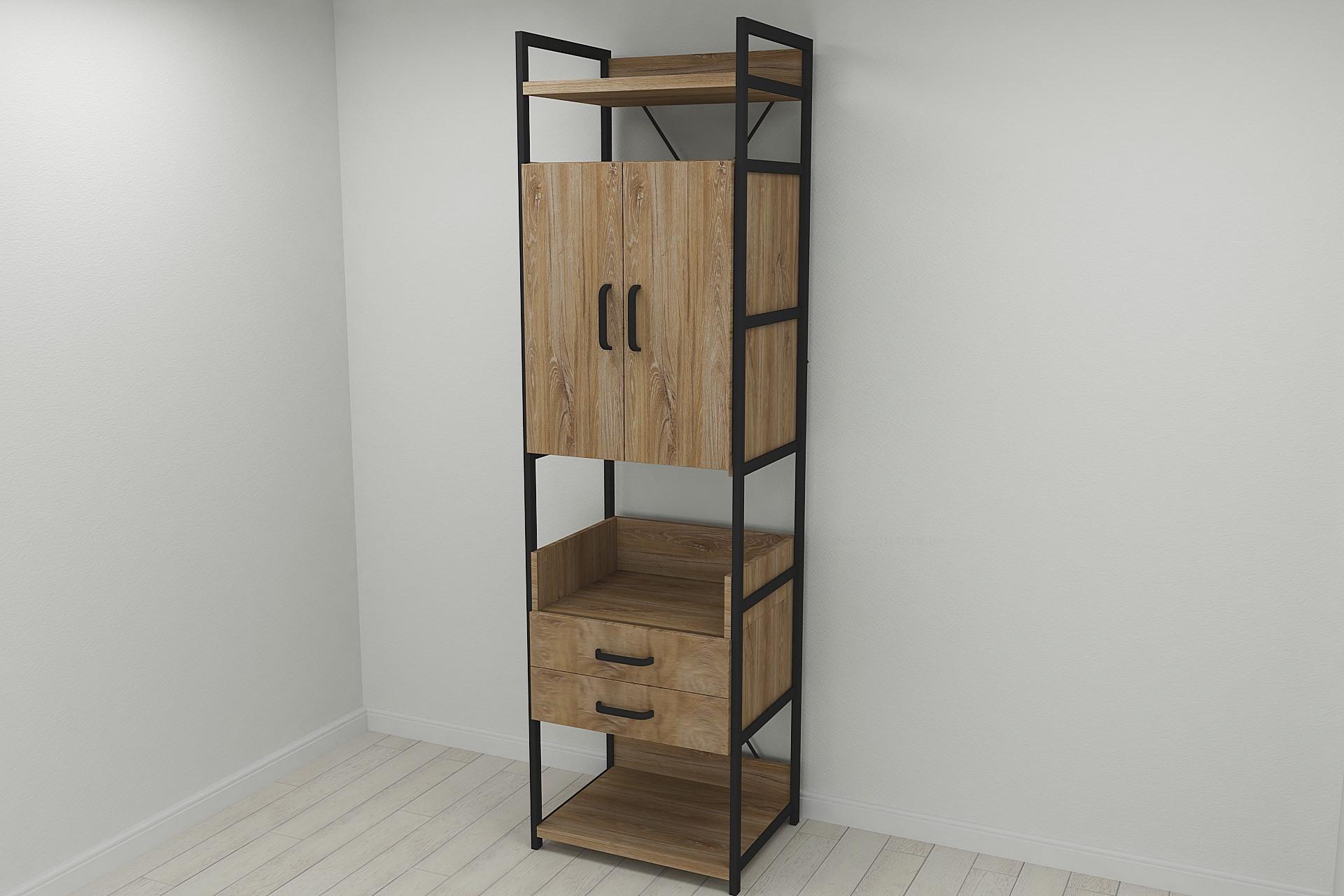 Шкаф гардероб уни секция 5 серии Конект Ferrum-decor 220x60x50 см металл Черный/ДСП Дуб Таверна (SHG027)