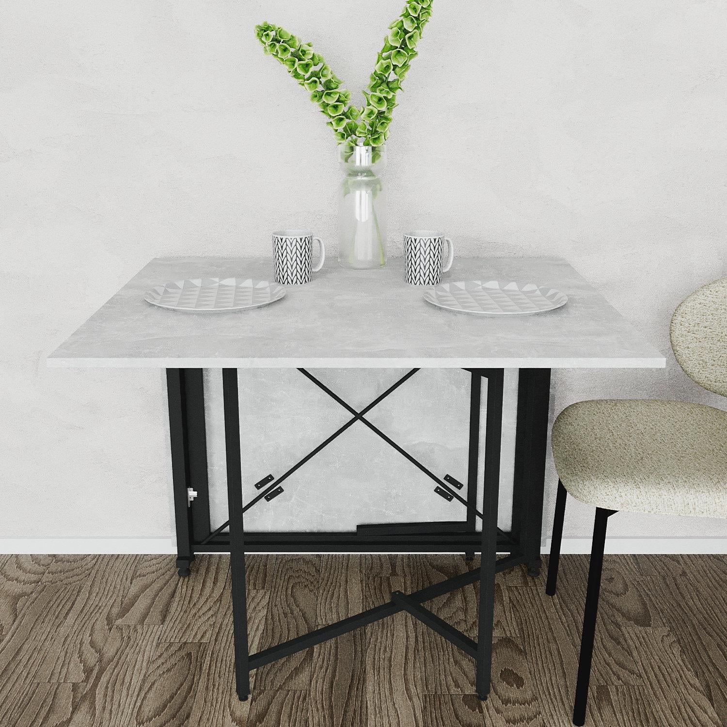 Обеденный стол трансформер-книга Ferrum-decor Орион Pro металл/ДСП 16 мм 75x152x90 см Черный/Бетон (FRD-107402)