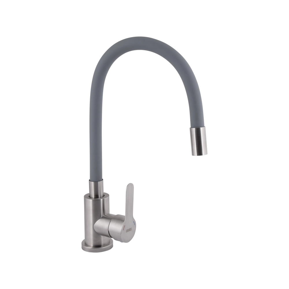 Змішувач для кухні Brinex Pure 015F3 з гнучким виливом Nickel/Grey (53184)