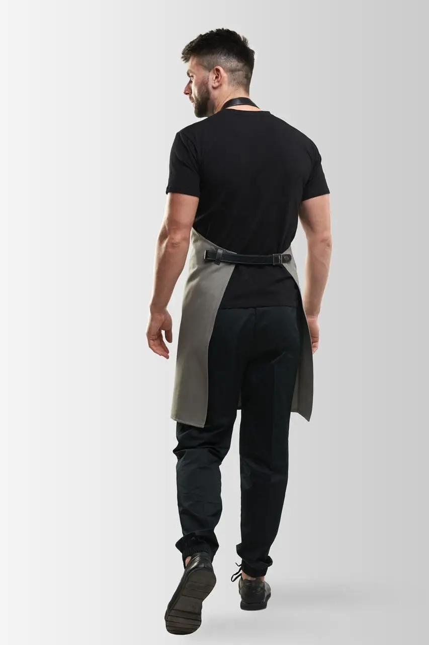 Фартук официанта рабочий из ткани VSETEX Jackson Teflon с кожаными ремнями и карманом Серый (VT1113) - фото 3 Фартук официанта рабочий из ткани VSETEX Jackson Teflon с кожаными ремнями и карманом Серый (VT1113) - фото 3