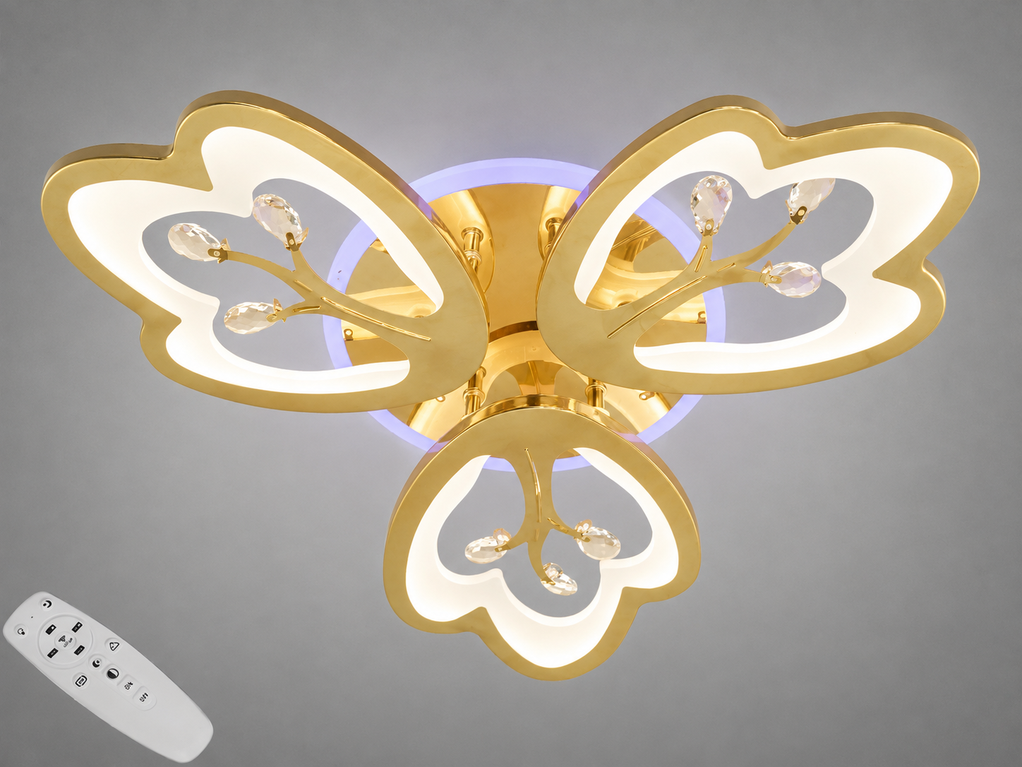 Люстра потолочная LED Diasha 3 лепестка пульт/димер 60Вт Золотой (8148/3G LED 3color dimmer)