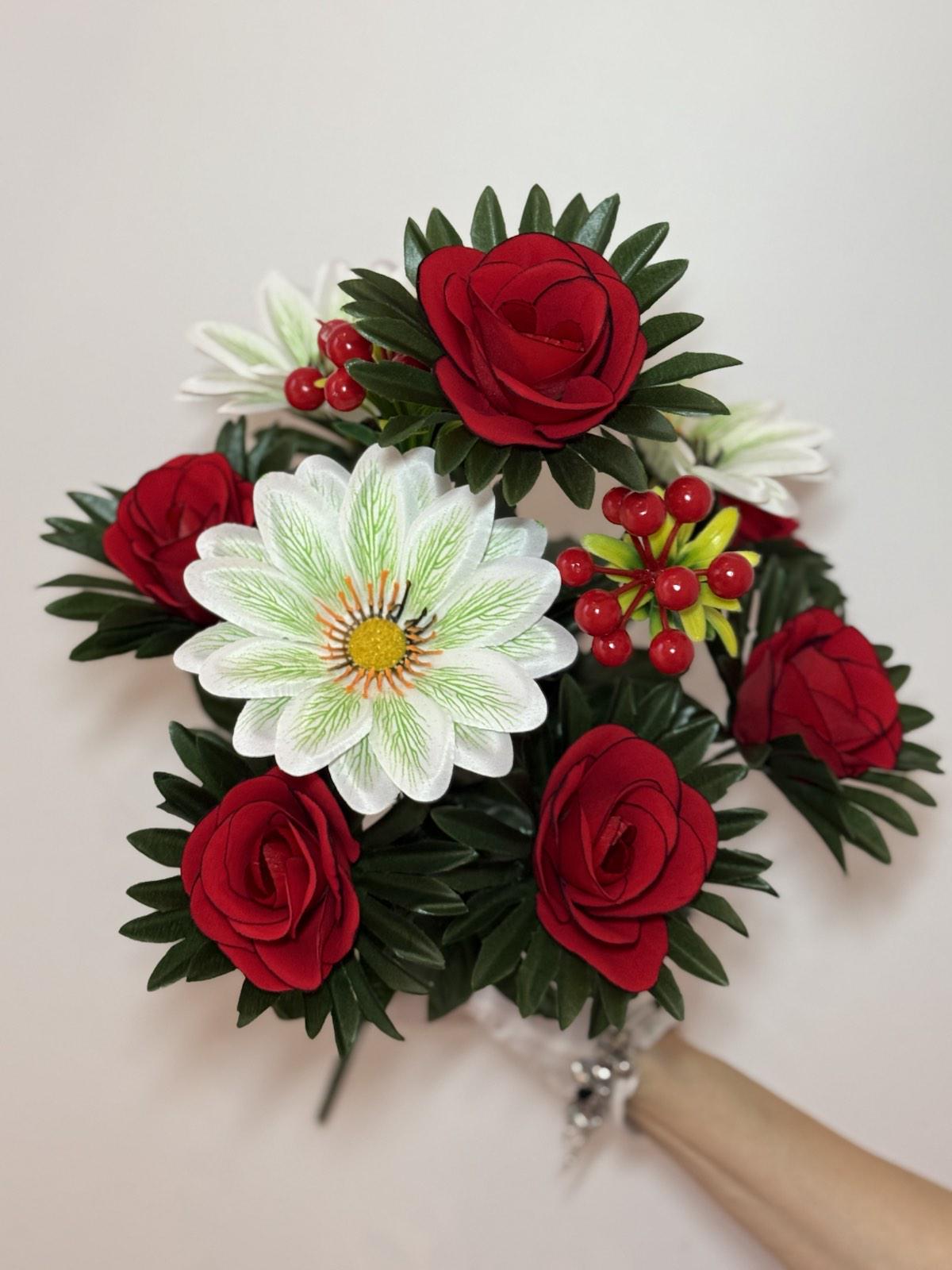 Искусственный букет микс Роза с ромашкой бархатная 12 голов 55 см (А-203)