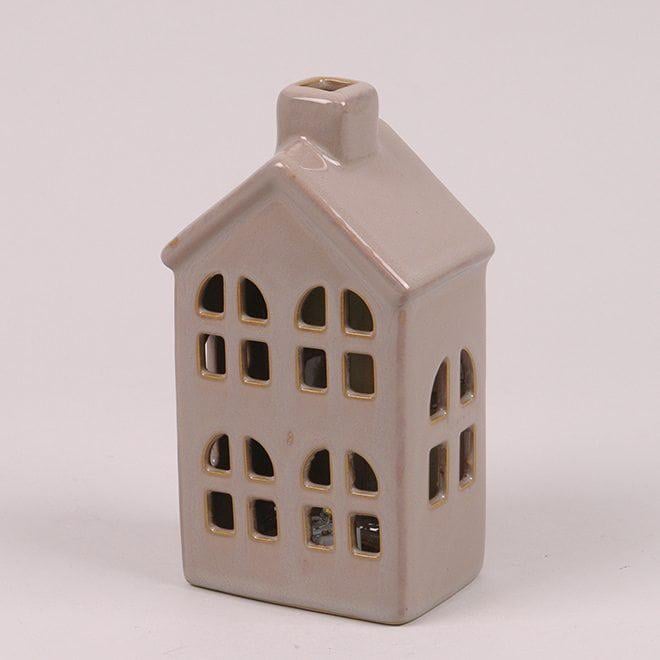 Домик керамический Flora с подсветкой 16 см Бежевый (39777)