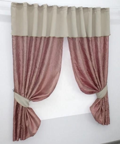 Шторки на кухню/балкон з ламбрекеном 270х170 см Рожево-золотистий/Бежевий (073к) - фото 4