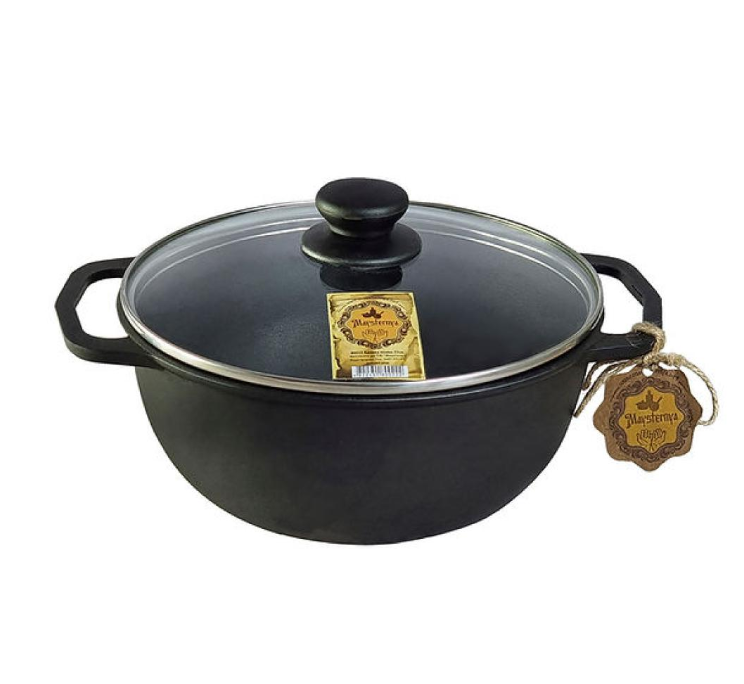 Каструля Maysternya чавунна 22 см 3 л зі скляною кришкою (Т402С3)