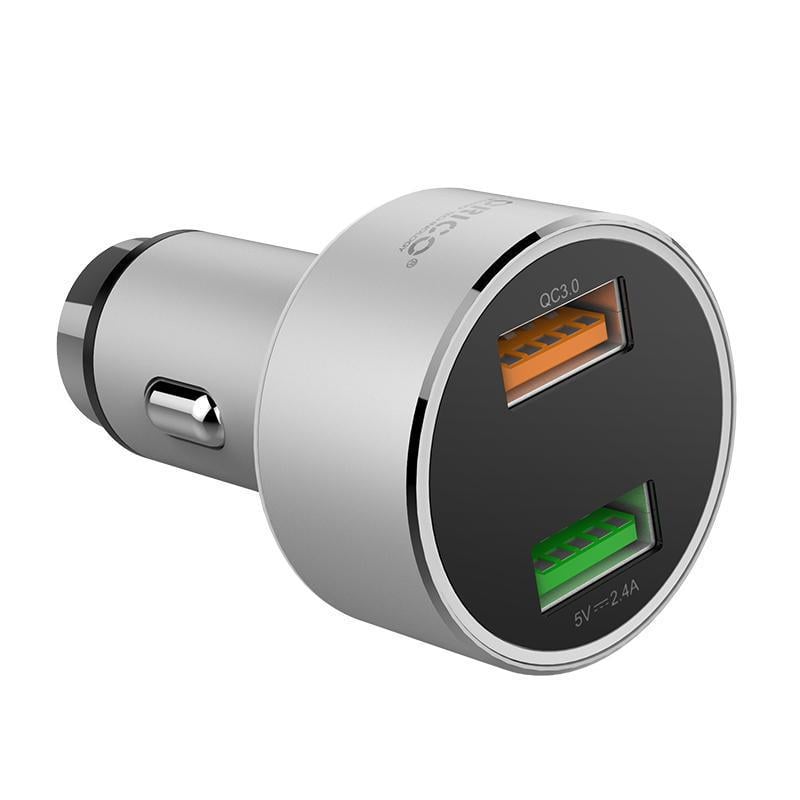 Зарядний пристрій автомобільний Orico й 2x USB 30W 3A USB-A Quick Charge 3.0 QC3.0 алюмінієвий Сріблястий (ORICO-UPC-Q2-SV-BP)