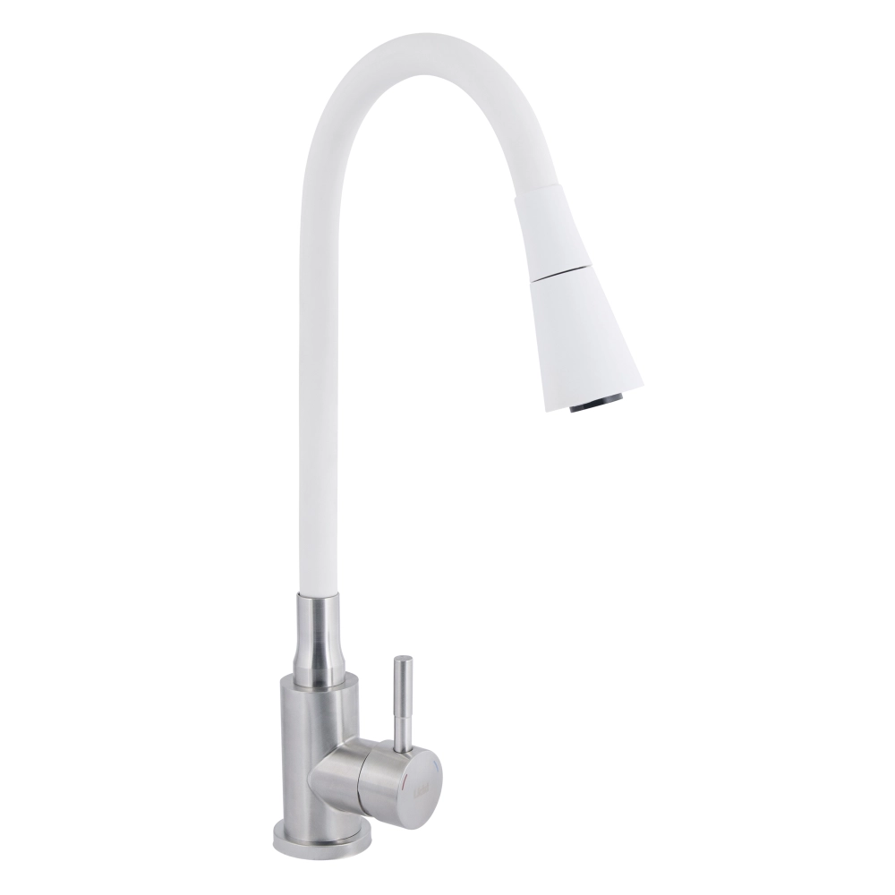 Смеситель для кухни Lidz Aria 015F31 k35 с гибким изливом Никель/Белый (SD00043084)