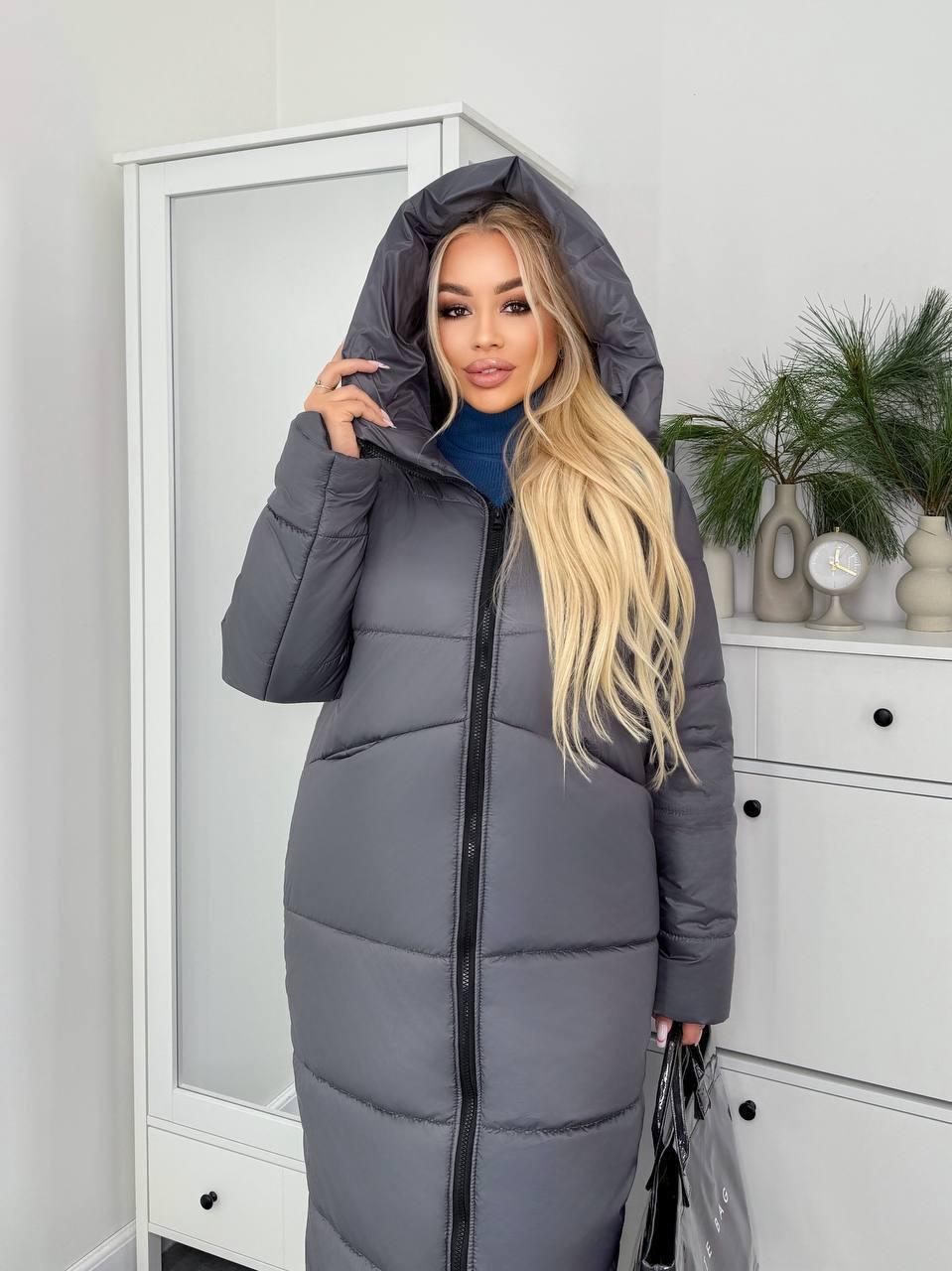 Пуховик жіночий зимовий подовжений до -20°С батал 4XL-5XL Графіт (OV-1099GR-4XL-5XL) - фото 5 Пуховик жіночий зимовий подовжений до -20°С батал 4XL-5XL Графіт (OV-1099GR-4XL-5XL) - фото 5