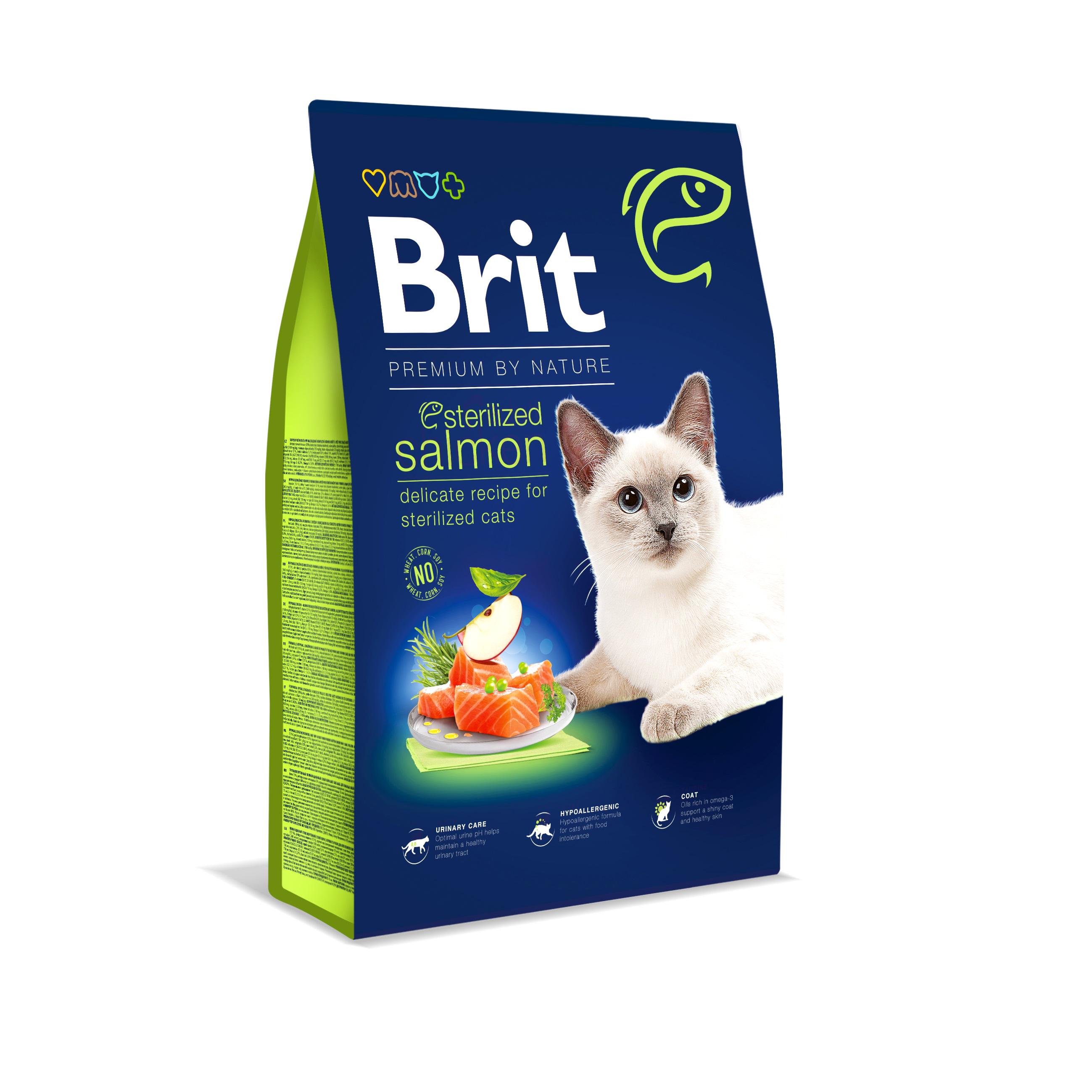 Корм сухой для стерилизованных котов Brit Premium by Nature Cat Sterilized Salmon с лососем 8 кг (8595602553259)