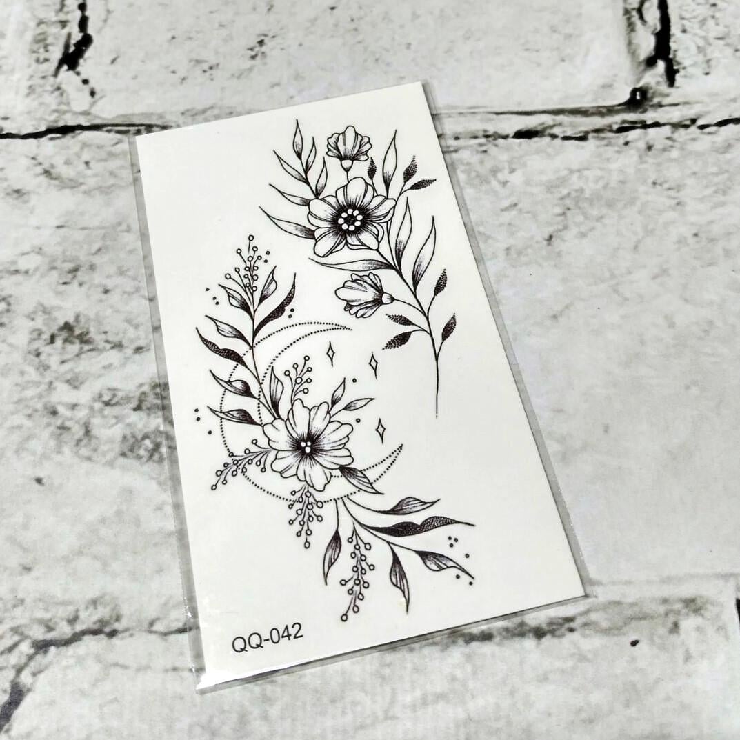 Тату временное Цветы лист 6x10.5 см (SQ-042)