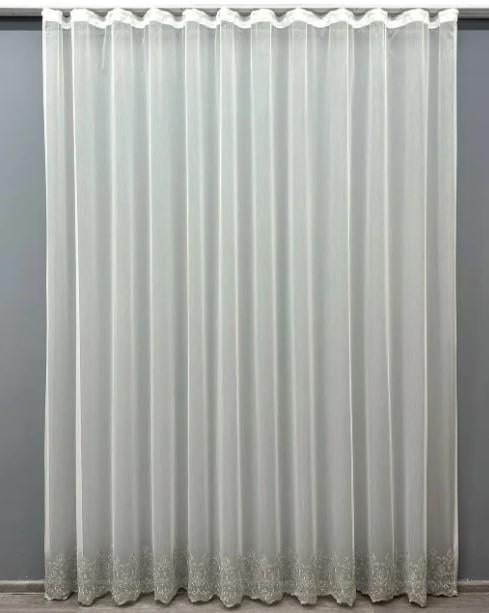 Тюль бамбук с вышивкой Молочный/Серый 1660т)
