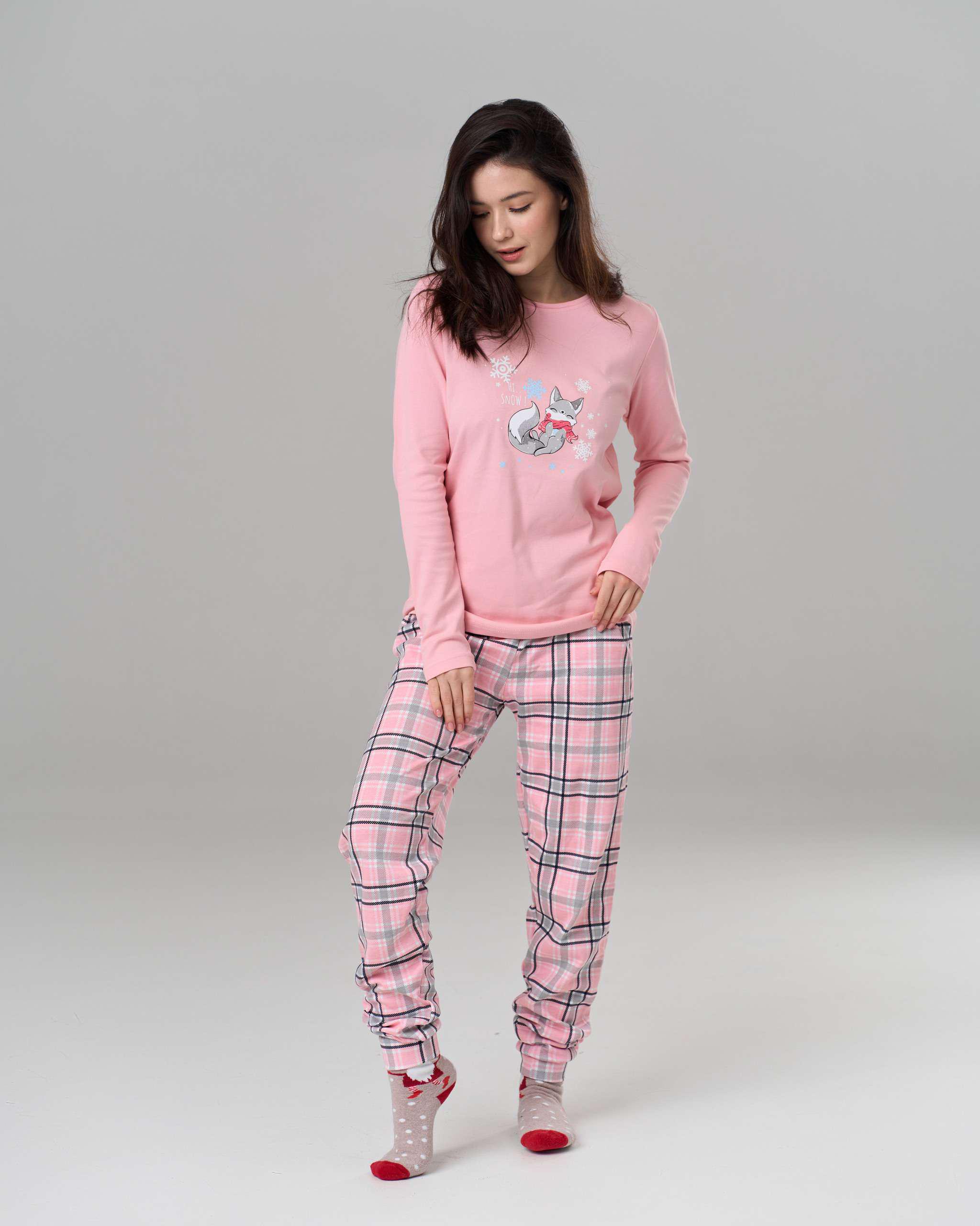 Пижама женская с брюками Интерлок Лисичка XL Розовый (96598)