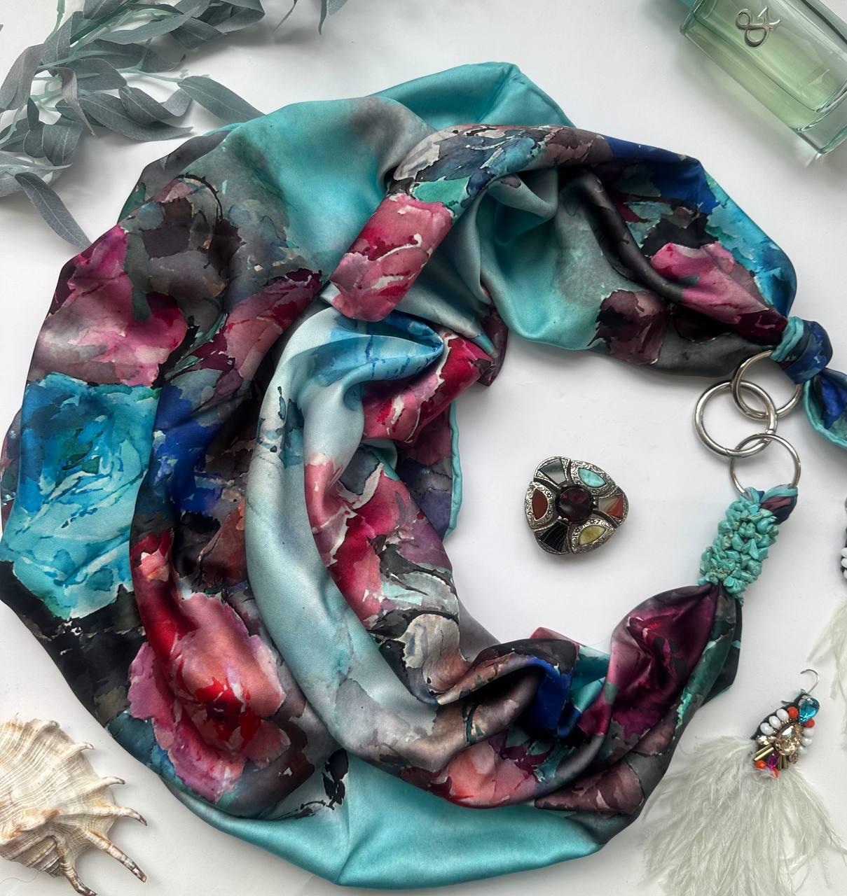 Хустка My Scarf Квітковий всесвіт прикрашена натуральним каменем (25763434)