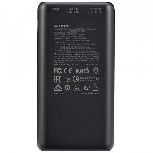 Портативное зарядное устройство ADATA 20000 mAh 20W Черный (P20000QCDB) - фото 5