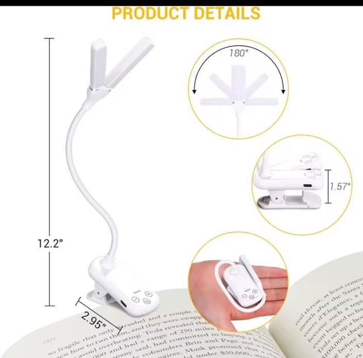 Лампа для читання книг BOOK LIGHT 14 LED з акумулятором Білий (00001) - фото 2