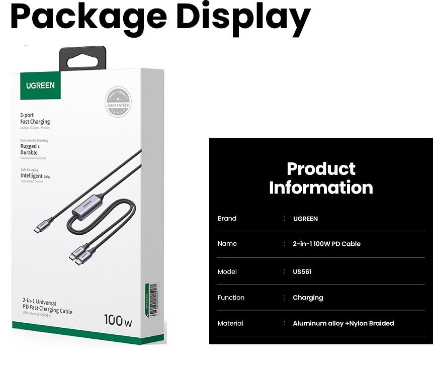 Кабель Ugreen Fast Charging 2 Type-C 100W 2в1 1,5м Black (25397385) - фото 10