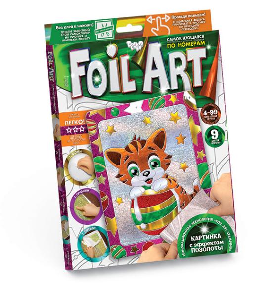 Детская аппликация разноцветной фольгой FOIL ART Котик