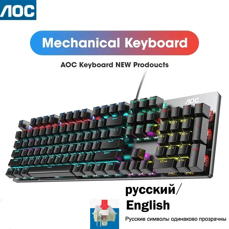 Клавиатура механическая AOC GK410 RGB с металлической панелью и 104 клавишами - фото 2 Клавиатура механическая AOC GK410 RGB с металлической панелью и 104 клавишами - фото 2
