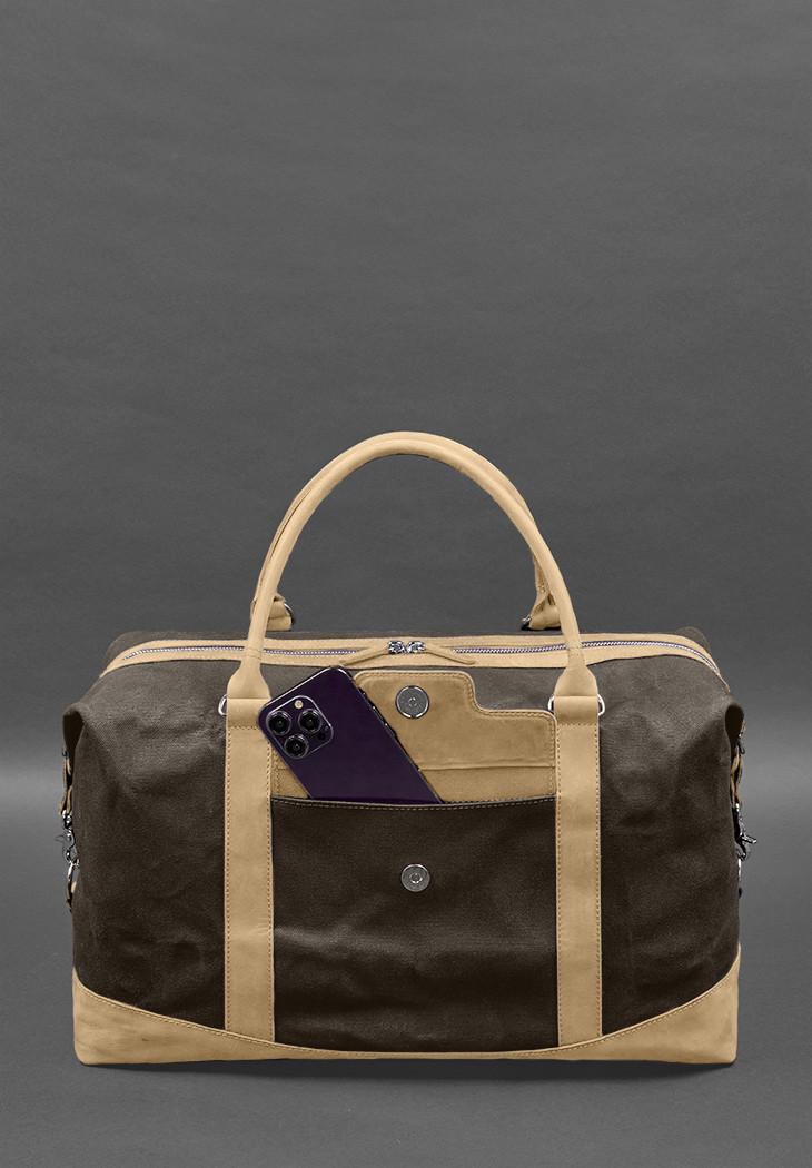 Дорожня сумка з канвасу та натуральної шкіри Crazy Horse Світло-бежевий/Коричневий (A-028856) - фото 3 Дорожня сумка з канвасу та натуральної шкіри Crazy Horse Світло-бежевий/Коричневий (A-028856) - фото 3