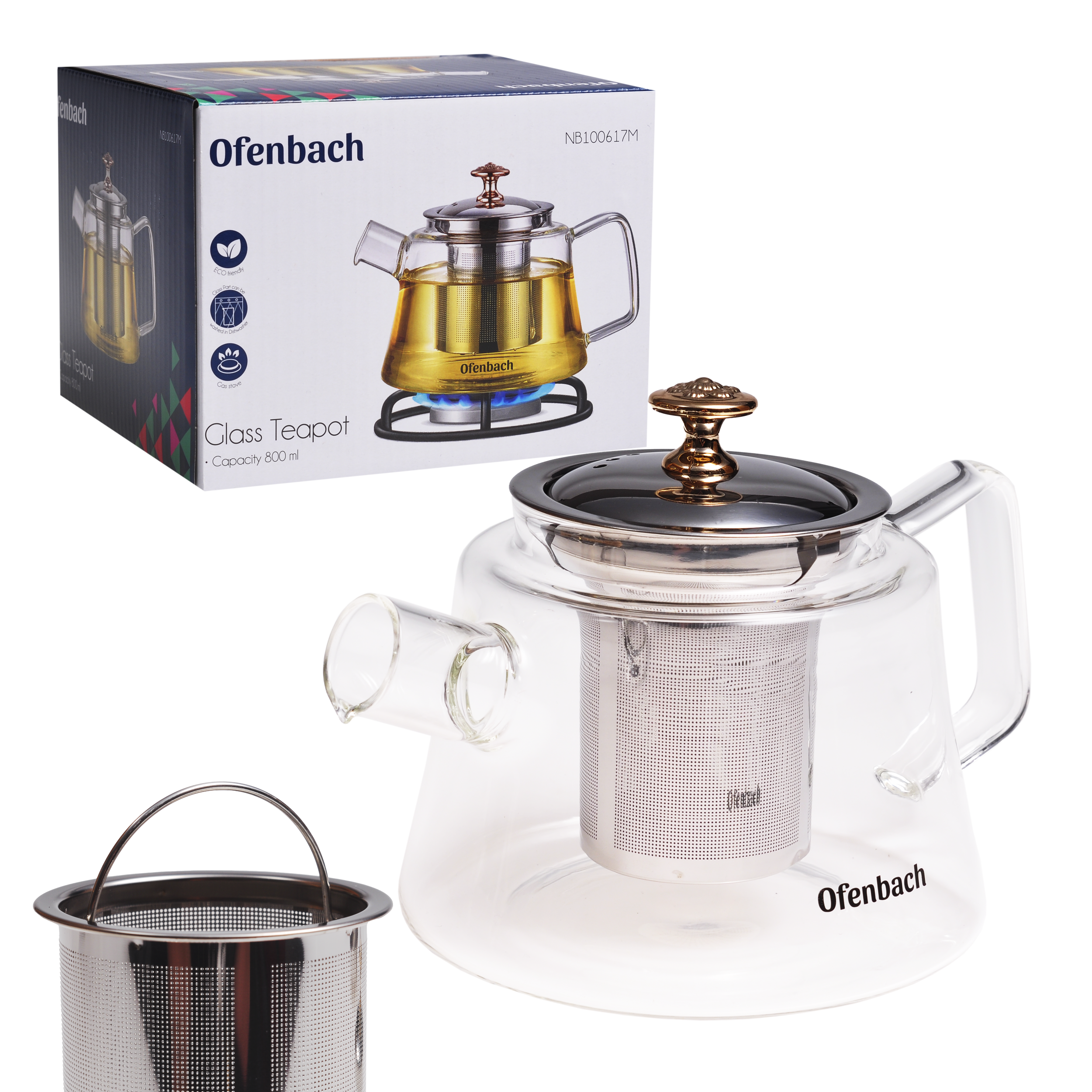 Заварочный чайник со съемным ситечком Ofenbach KM-100617М из термостойкого стекла 800 мл Прозрачный (150-84-100617М) - фото 4 Заварочный чайник со съемным ситечком Ofenbach KM-100617М из термостойкого стекла 800 мл Прозрачный (150-84-100617М) - фото 4