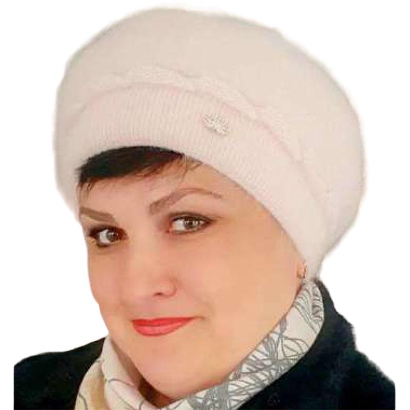 Берет женский Novita Динар ангоровый зимний Пудровый (118717)