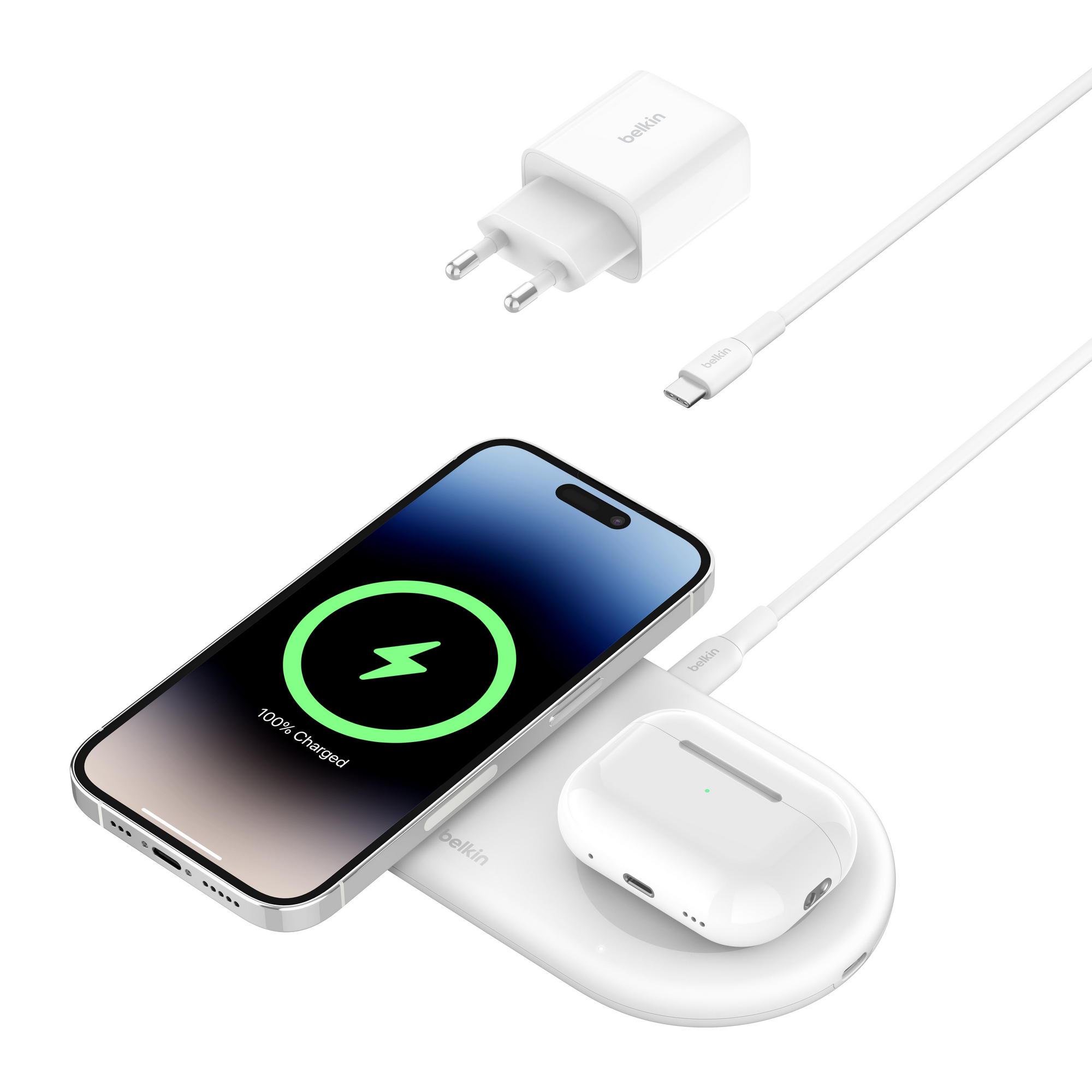 Зарядное устройство беспроводное Belkin 2в1 з Qi2 15 Вт с кабелем USB-C - USB-C 1,5 м Белый (WIZ021VFWH) - фото 3