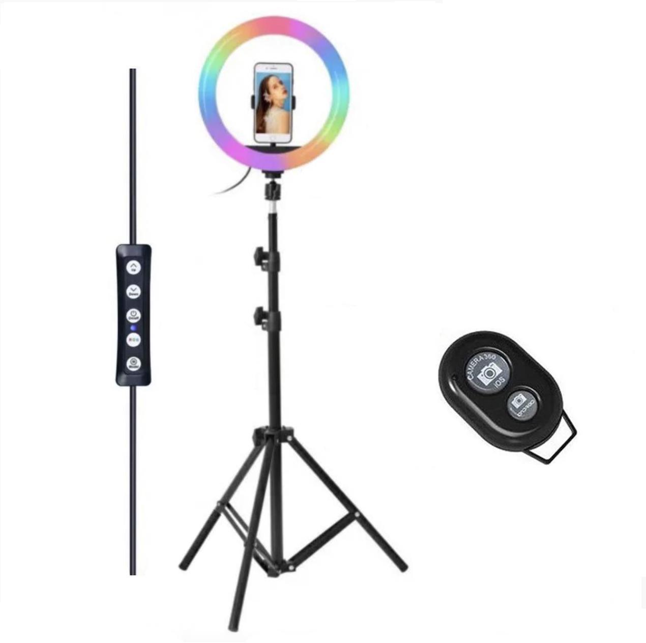 Кольцевая LED лампа MJ-26 RGB 26 см с штативом 2 м и Bluetooth пультом - фото 2 Кольцевая LED лампа MJ-26 RGB 26 см с штативом 2 м и Bluetooth пультом - фото 2