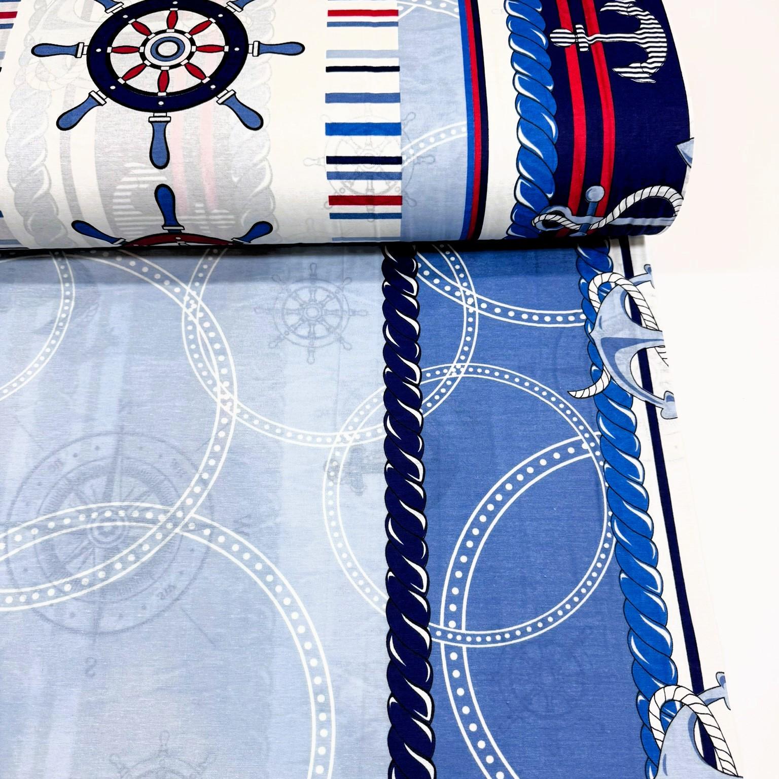 Ткань бязь хлопчатобумажная якоря и штурвалы 240 см 70% хлопок (65584)