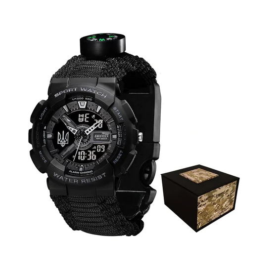 Наручные часы Awarder 005 Трезубец серебро Паракордовый ремешок Black Наручные часы Awarder 005 Трезубец серебро Паракордовый ремешок Black