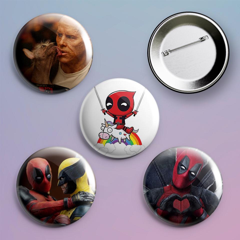 Значки на рюкзак с принтом Deadpool и Единорог Росомаха 4 шт.