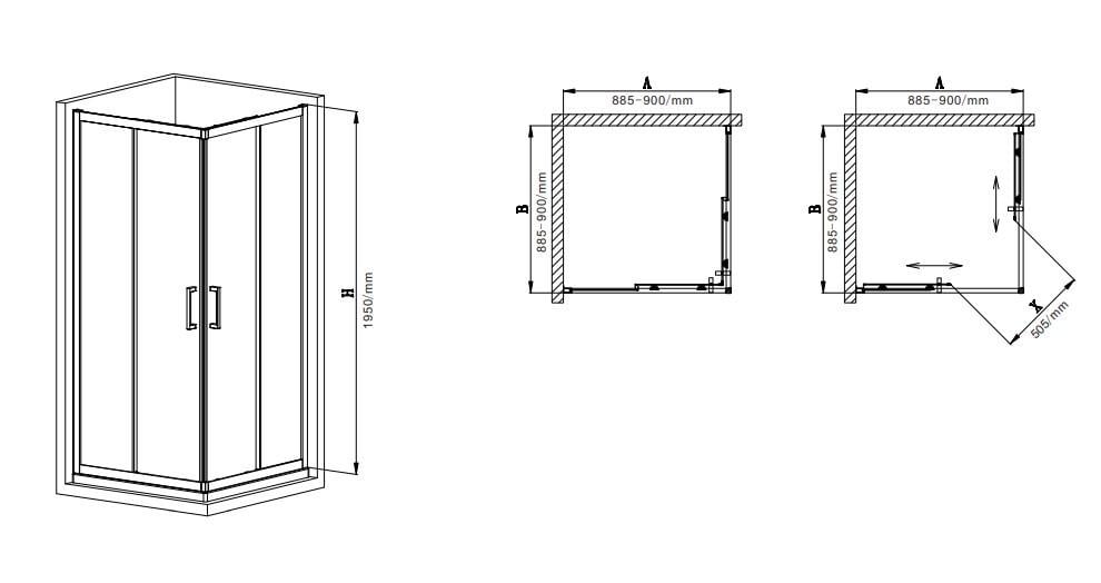 Душевая кабина без поддона MIXXUS Premium DIVERSE SC02-90x90x195-TR прозрачное стекло 5 мм Black (MI6862) - фото 2