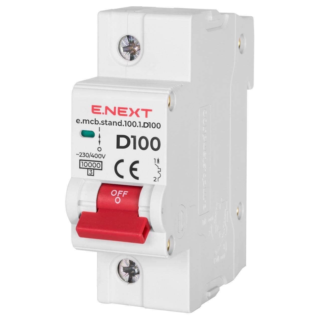 Автоматический выключатель E.NEXT модульный e.mcb.stand.100.1.D100 1 полюс 100А тип D 10кА s026013 (54537)