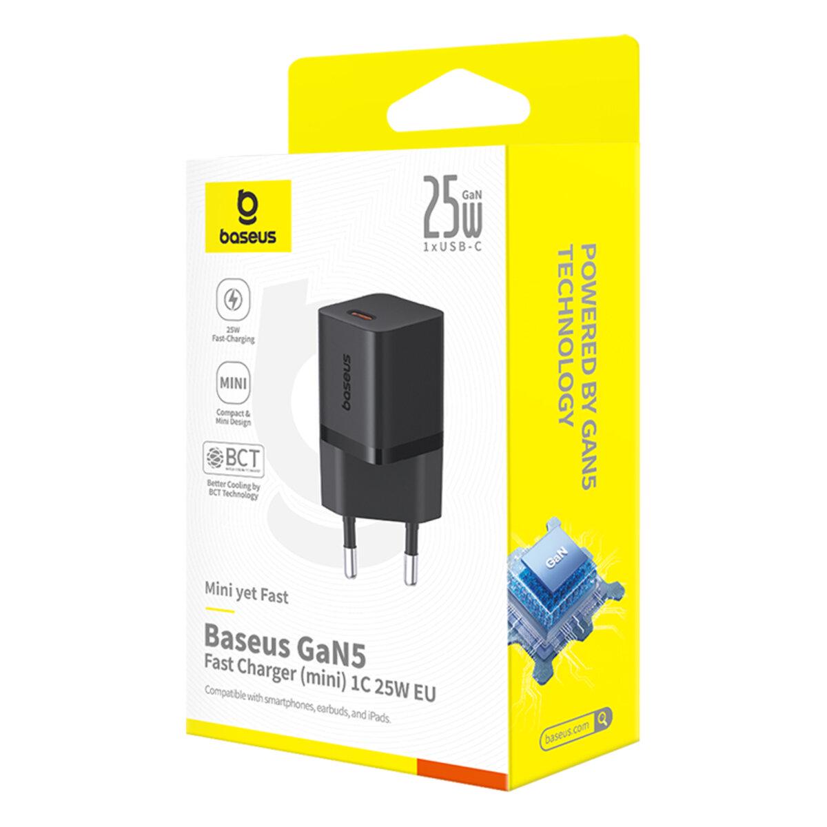 Зарядний пристрій BASEUS GaN5 Fast Charger mini 1xType-C 25W EU Black (P10110909113-00) - фото 8 Зарядний пристрій BASEUS GaN5 Fast Charger mini 1xType-C 25W EU Black (P10110909113-00) - фото 8