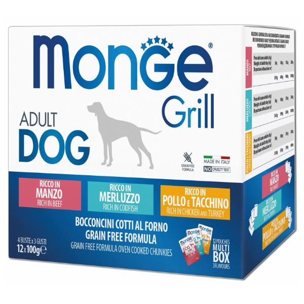 Корм для собак влажный Monge Dog Wet Grill MIX щепа/индейка с курицей/говядина 1200 г (000025689)
